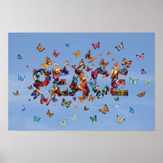 PEACE Blue Sky Butterflies | Motivational Hope Art ポスター (正面)