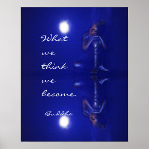 Peace Buddha sapphire blue reflection & 引用文 ポスター