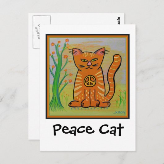 Peace Cat with Flowers ポストカード (正面/裏面)