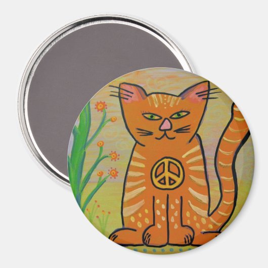 Peace Cat with Flowers マグネット (正面/裏面)