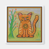 Peace Cat with Flowers マグネット (正面)