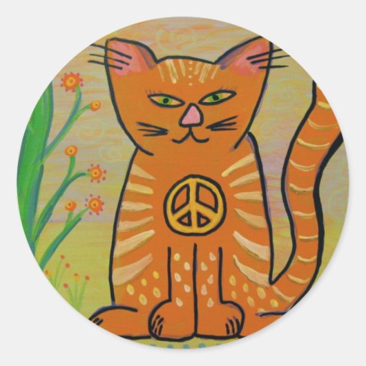 Peace Cat with Flowers ラウンドシール (正面)