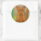Peace Cat with Flowers ラウンドシール (バッグ)