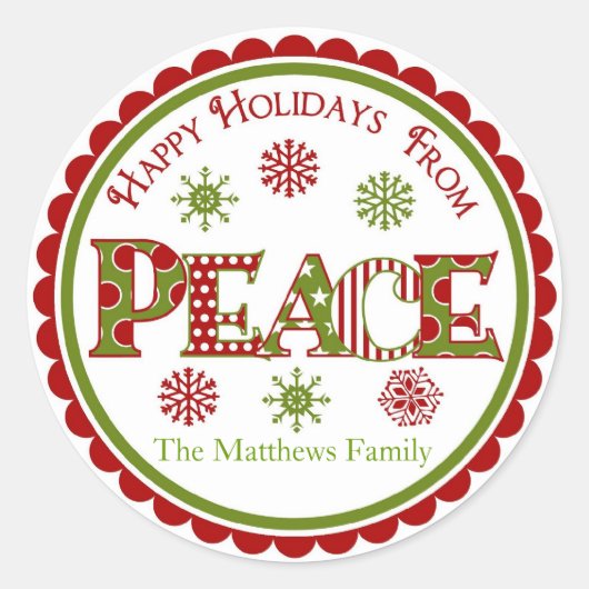 Peace Christmas Giftスタンプ ラウンドシール (正面)