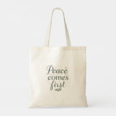 "Peace Comes First" Elegant Script トートバッグ (裏面)