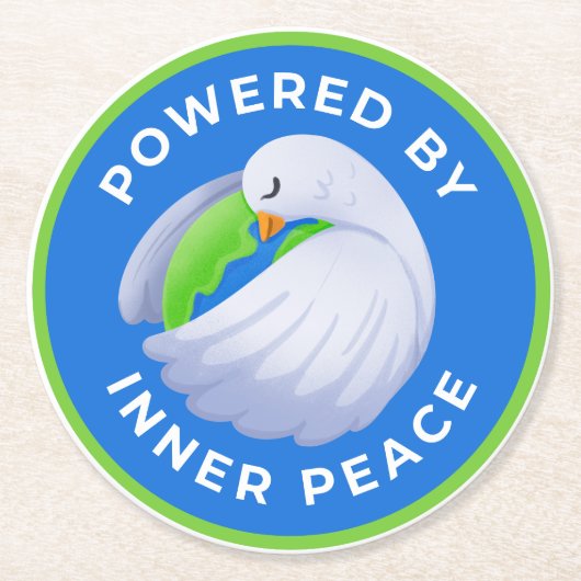 Peace Dove紙コースター – Powered by Inner Peace ラウンドペーパーコースター (正面)