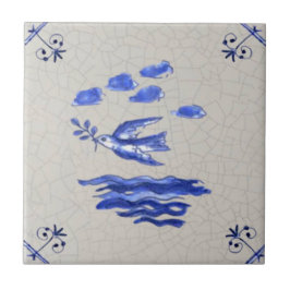 Peace Dove、オリーブブランチブルーデルフト1600s Repro付き タイル