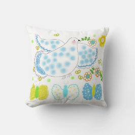 Peace Dove blue and yellow pillow クッション