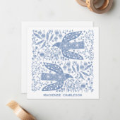 Peace Dove Blue Bird Personalized Name ノートカード (正面/裏面インサイチュ)