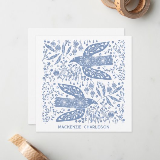 Peace Dove Blue Bird Personalized Name ノートカード (正面/裏面インサイチュ)