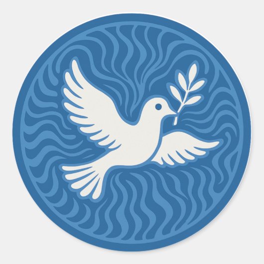 Peace Dove Blue Wave Emblem Vinyl Sticker ラウンドシール (正面)