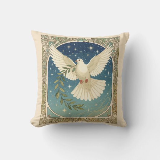 Peace Dove With Olive Sprig Decor  クッション (正面)