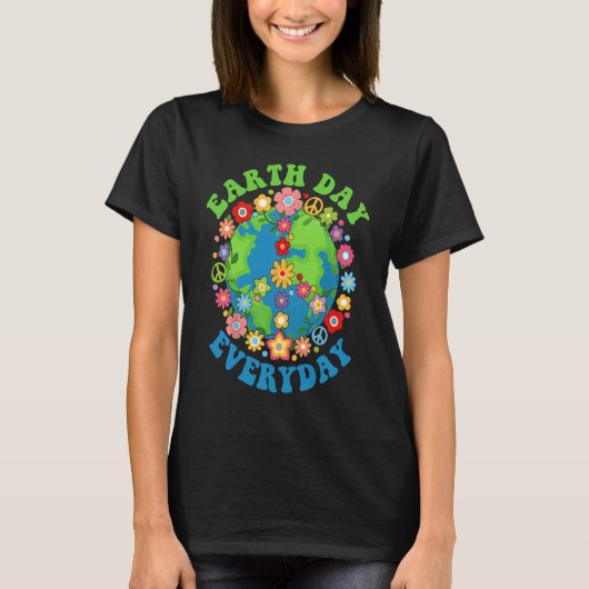 Peace Earth Day Everyday 60s 70s Hippie Retro Envi Tシャツ (正面)