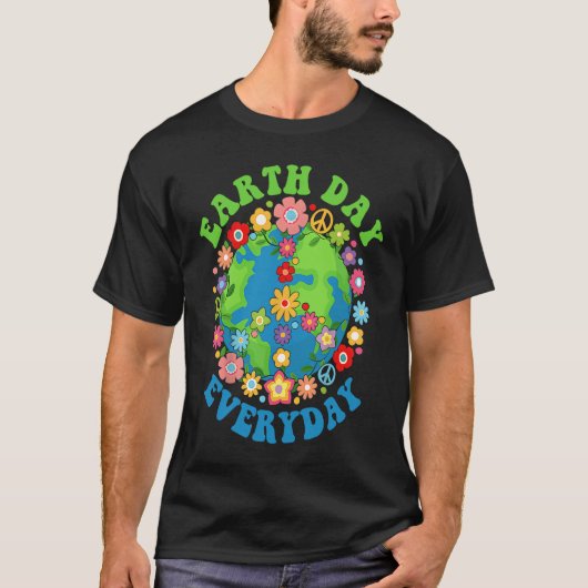 Peace Earth Day Everyday 60s 70s Hippie Retro Envi Tシャツ (正面)