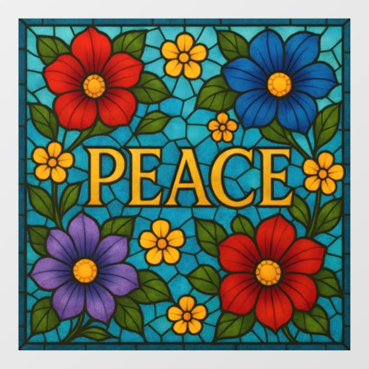 Peace Floral Stained Glass Window Cling ウィンドウサイン (シート)