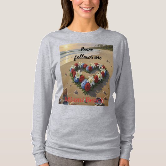 Peace Follows Me Beautiful Beach Floral T-Shirt Tシャツ (正面)