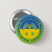 Peace for Ukraine in English Ukrainian and Russian 缶バッジ (正面&裏面)