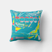 Peace Graphic Red Yellow Aqua Pink White onティール（緑が クッション (裏面)