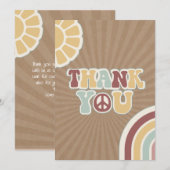 Peace Groovy Welcome Pink Brown Baby Shower Hippie サンキューカード (正面/裏面)