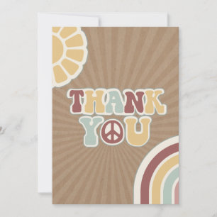 Peace Groovy Welcome Pink Brown Baby Shower Hippie サンキューカード
