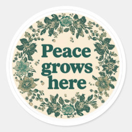 Peace Grows Here Retro Floral Sticker ラウンドシール