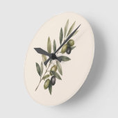 Peace Grows Here | Vintage Olive Branch Botanical ラウンド壁時計 (傾斜)