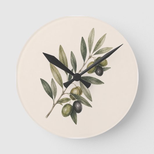 Peace Grows Here | Vintage Olive Branch Botanical ラウンド壁時計 (正面)