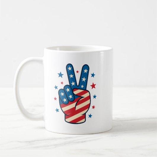 Peace Hand USA Flag 4th of July コーヒーマグカップ (左)