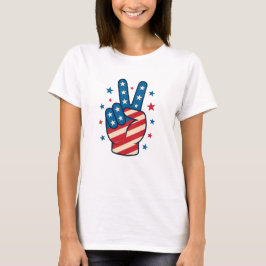 Peace Hand USA Flag 4th of July Tシャツ