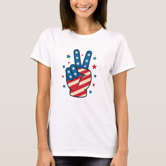 Peace Hand USA Flag 4th of July Tシャツ (正面)