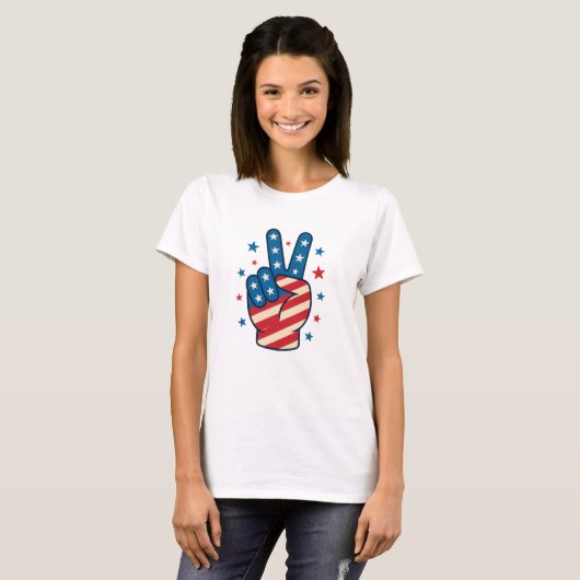 Peace Hand USA Flag 4th of July Tシャツ (正面フル)