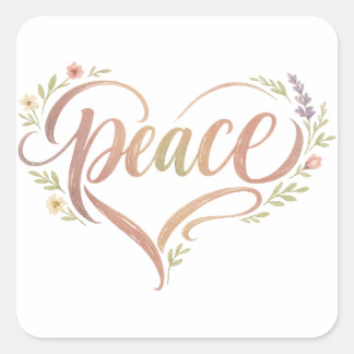 Peace Heart Boho Hand Lettered スクエアシール