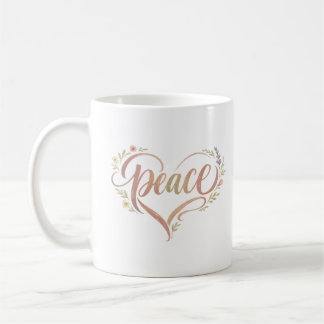 Peace Heart Boho Typography コーヒーマグカップ