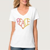 Peace Heart V-Neck Bright Crayon Illustration Tee Tシャツ (正面)