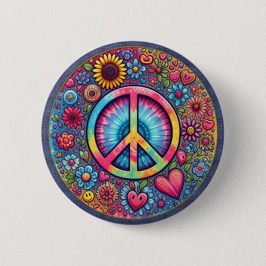 "Peace Hearts and Flower" Button 缶バッジ (正面)