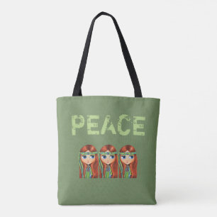 Peace Hippie Girl Chick in Green Headband 1960s トートバッグ