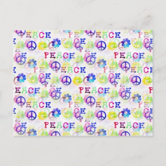 Peace Hippie Groovy Peace Sign花パターン ポストカード (正面)