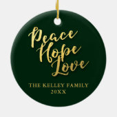 Peace Hope Love、クリスマスパーソナライズされた写真 セラミックオーナメント (裏面)