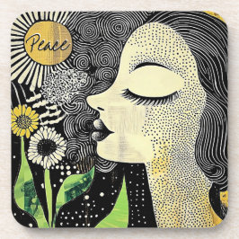 Peace In Bloom Abstract Woman Hard plastic coaster コースター
