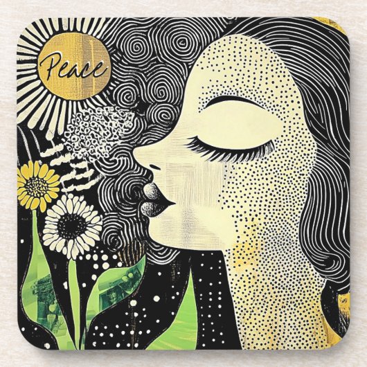 Peace In Bloom Abstract Woman Hard plastic coaster コースター (正面)