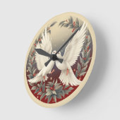 Peace in Flight：ホリー・鳩のクリスマス ラウンド壁時計 (傾斜)