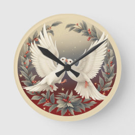 Peace in Flight：ホリー・鳩のクリスマス ラウンド壁時計