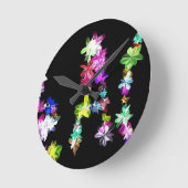 「PEACE」in Flowers Artプリント ラウンド壁時計 (傾斜)