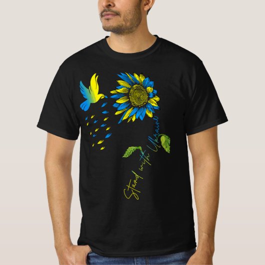 Peace in Ukraine Dove. Stand with Ukraine. Sunflow Tシャツ (正面)
