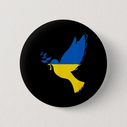 Peace In Ukraine Dove. Stand With Ukraine. Support 缶バッジ (正面)