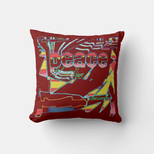 "Peace" Inspirational Burgundy Yellow Southwest クッション (正面)