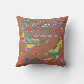 "Peace" Inspirational Red Yellow on Rust Southwest クッション (裏面)