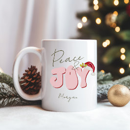 Peace Joyクリスマスピンク赤フェスティバル追加の名前 コーヒーマグカップ