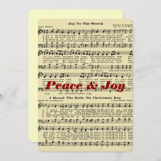 Peace & Joyクリスマスミュージックグリーティングカード シーズンカード (正面/裏面)