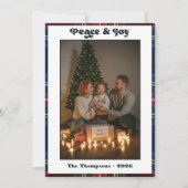 Peace & Joyタータンチェックプレイドファミリークリスマスフォト シーズンカード (正面)